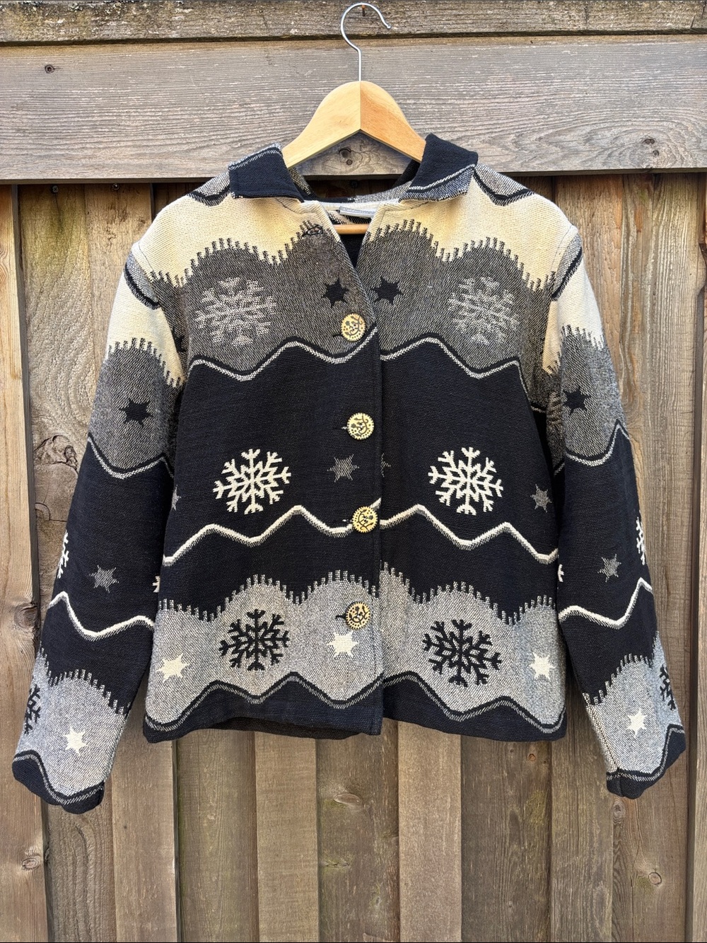 Snowflake Blanket Woven Jacket Cotton cabincore boho apres ski cowgirl Med